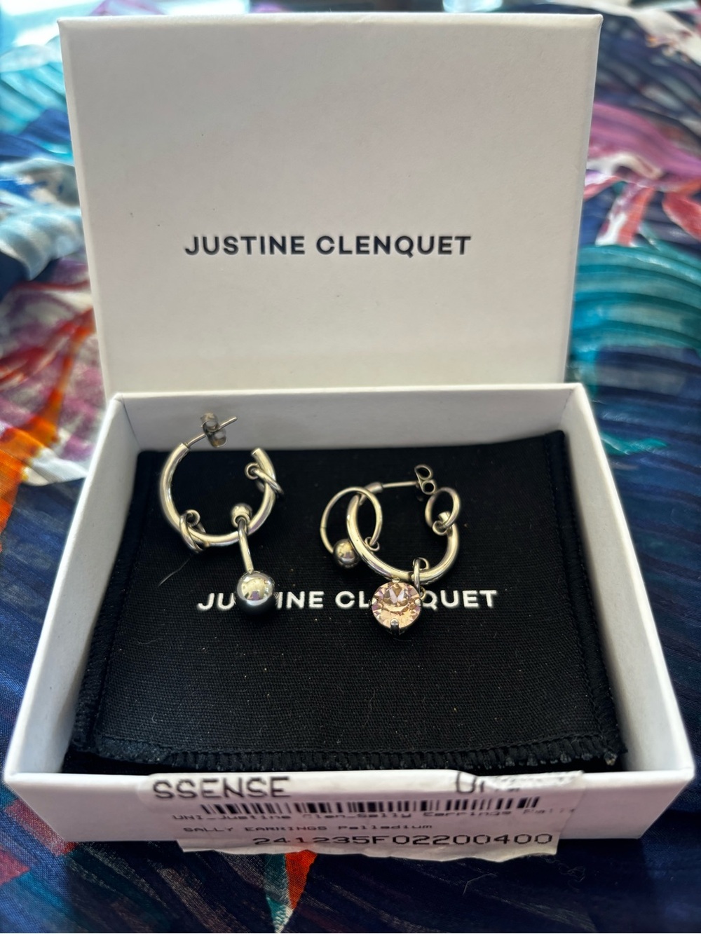 Justine Clenquet Silver Hoop Earrings with Crystal Charms